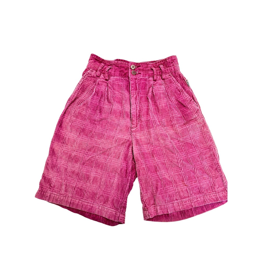 1980s Paris Sport Club Pink Fall Corduroy Pleated High Waisted Shorts Vintage